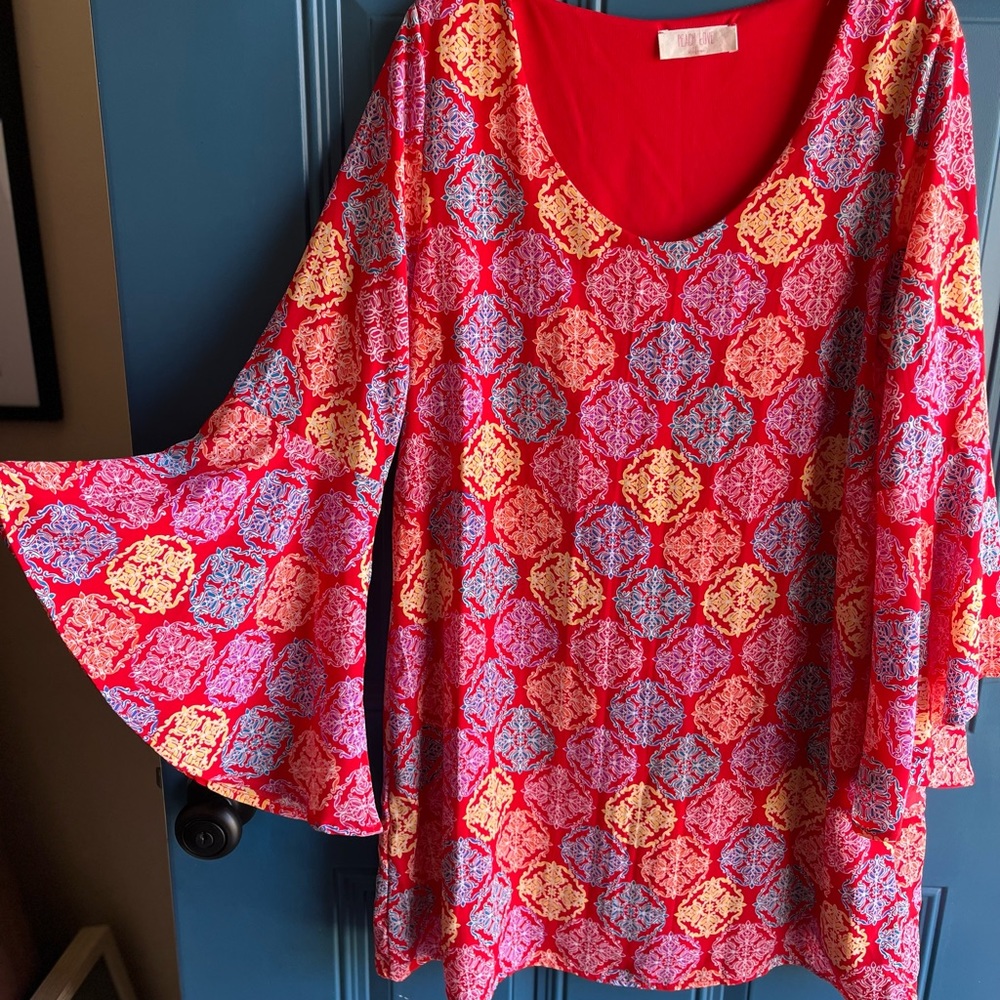 Red dress/tunic with bell sleeves